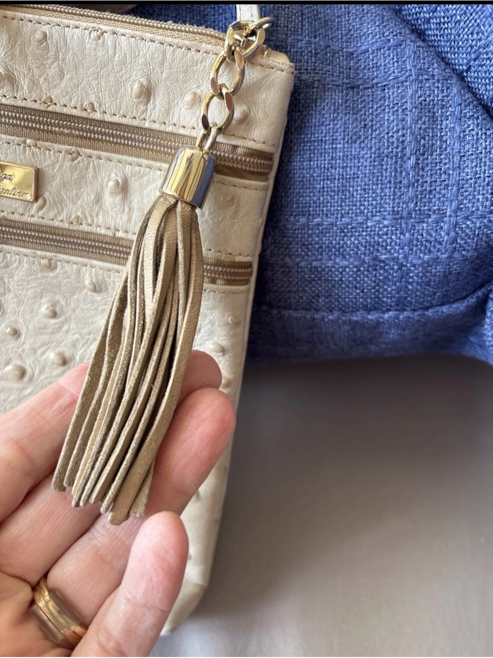 Vintage Bottega Fiorentina Italy Ostrich Leather Mini Crossbody Bag With Tassel - Picture 3 of 13
